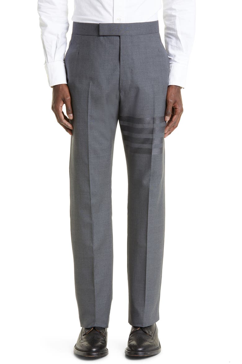 4-Bar Mélange Wool Pants, Main, color, DARK GREY