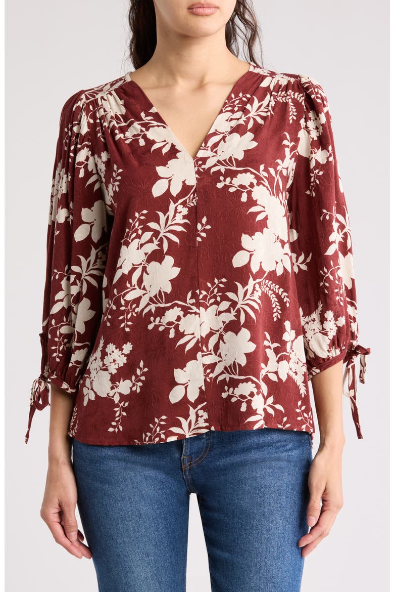 Jacquard Floral Top, Main, color, BURGUNDY