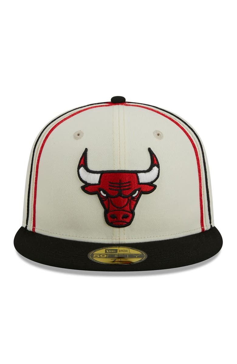 New Era Men's New Era Cream/Black Chicago Bulls Piping 2-Tone 59FIFTY Fitted Hat, Alternate, color, 