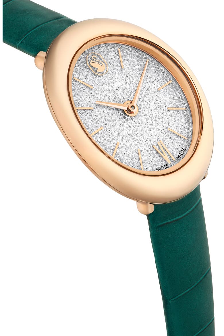 Imber Oval Leather Strap Watch, 24mm x 26.3mm, Alternate, color, GREEN