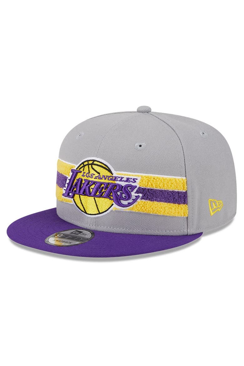 Men's New Era Gray Los Angeles Lakers Chenille Band 9FIFTY Snapback Hat, Main, color, Gray