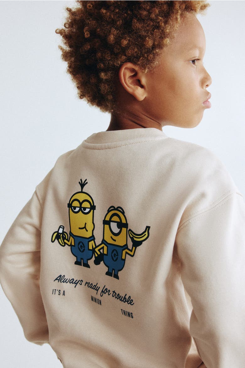 2-piece Printed Sweatshirt And Joggers Set, Alternate, color, Light beige/Minions