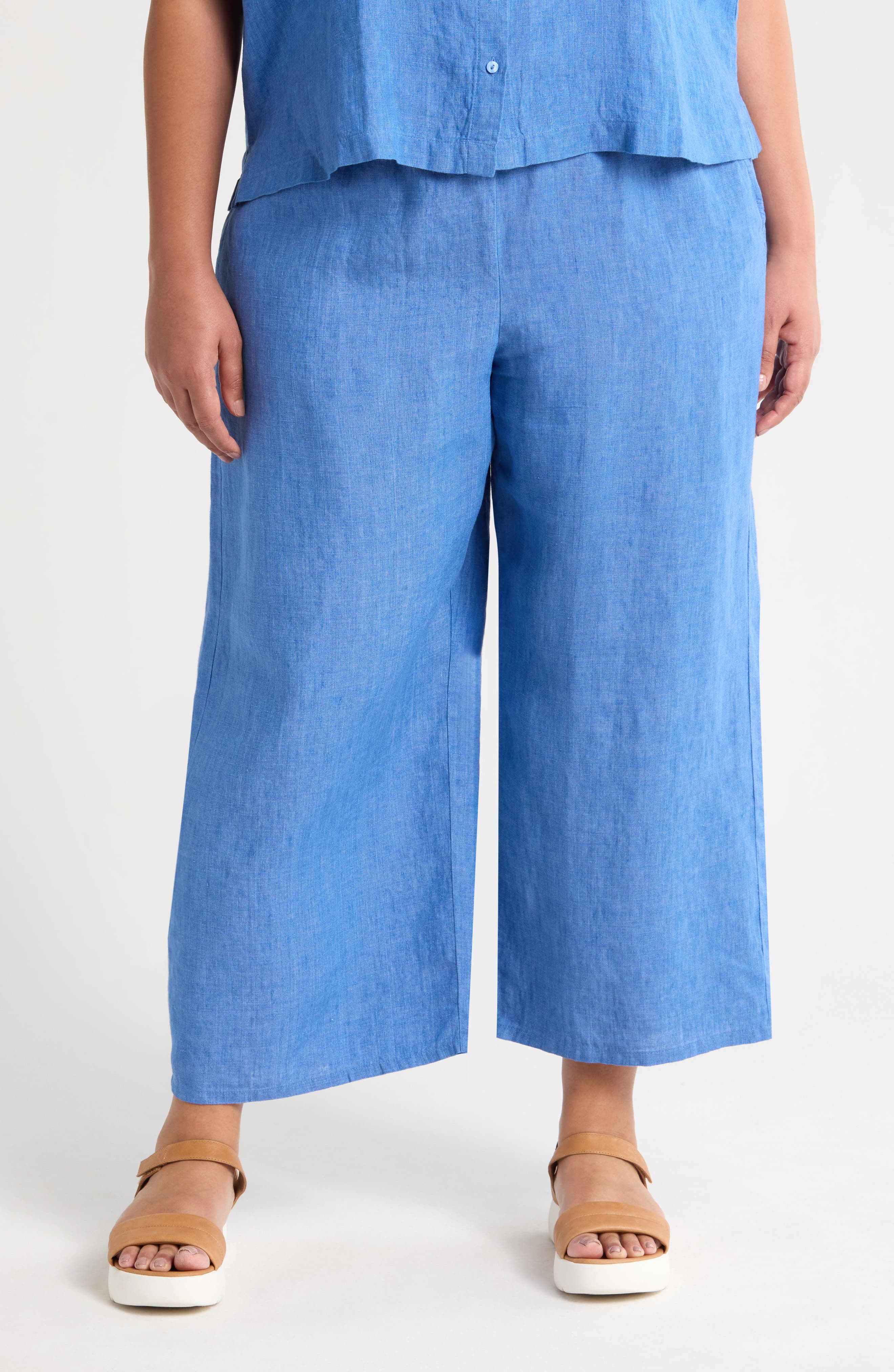 Eileen Fisher Wide Leg Organic Linen Cropped Pants