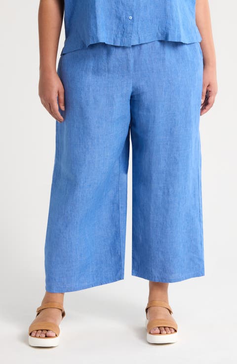 Wide Leg Organic Linen Cropped Pants (Plus)