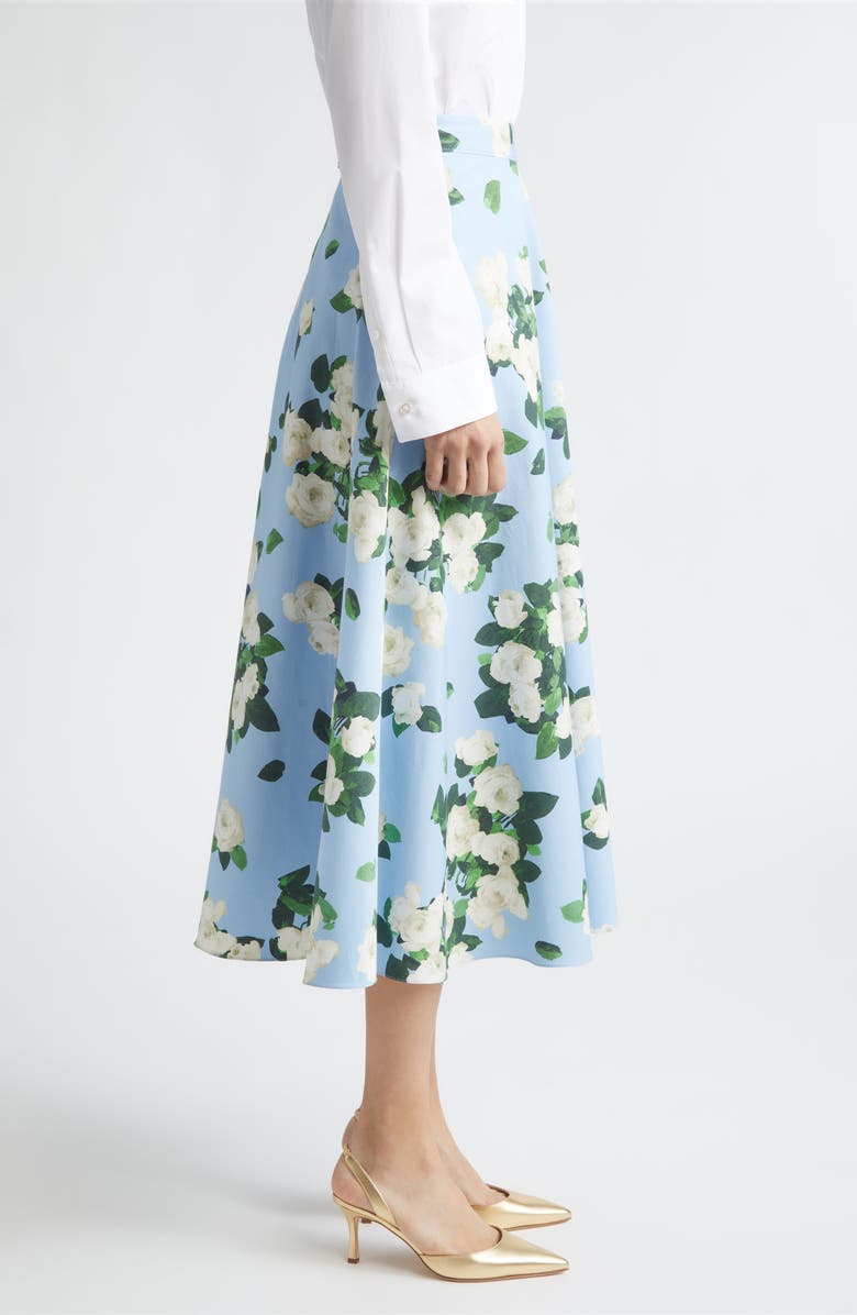 Carolina Herrera Rose Print Midi Skirt, Alternate, color, Cloudy Blue Multi