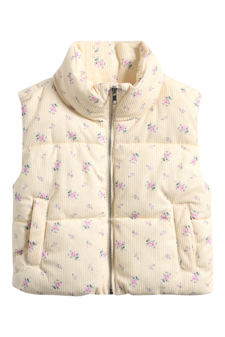 Kids' Crop Puffer Vest, Main, color, IVORY FLOWERS