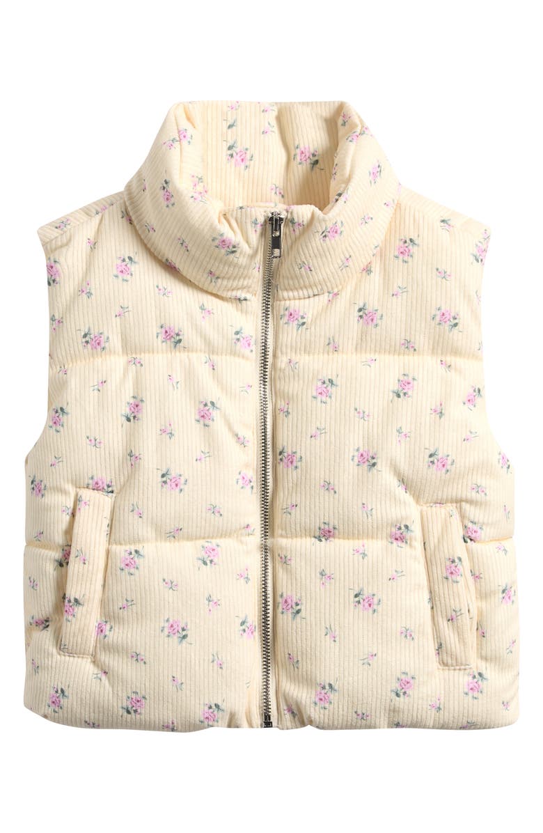 Tractr Kids' Crop Puffer Vest, Main, color, Ivory Flowers