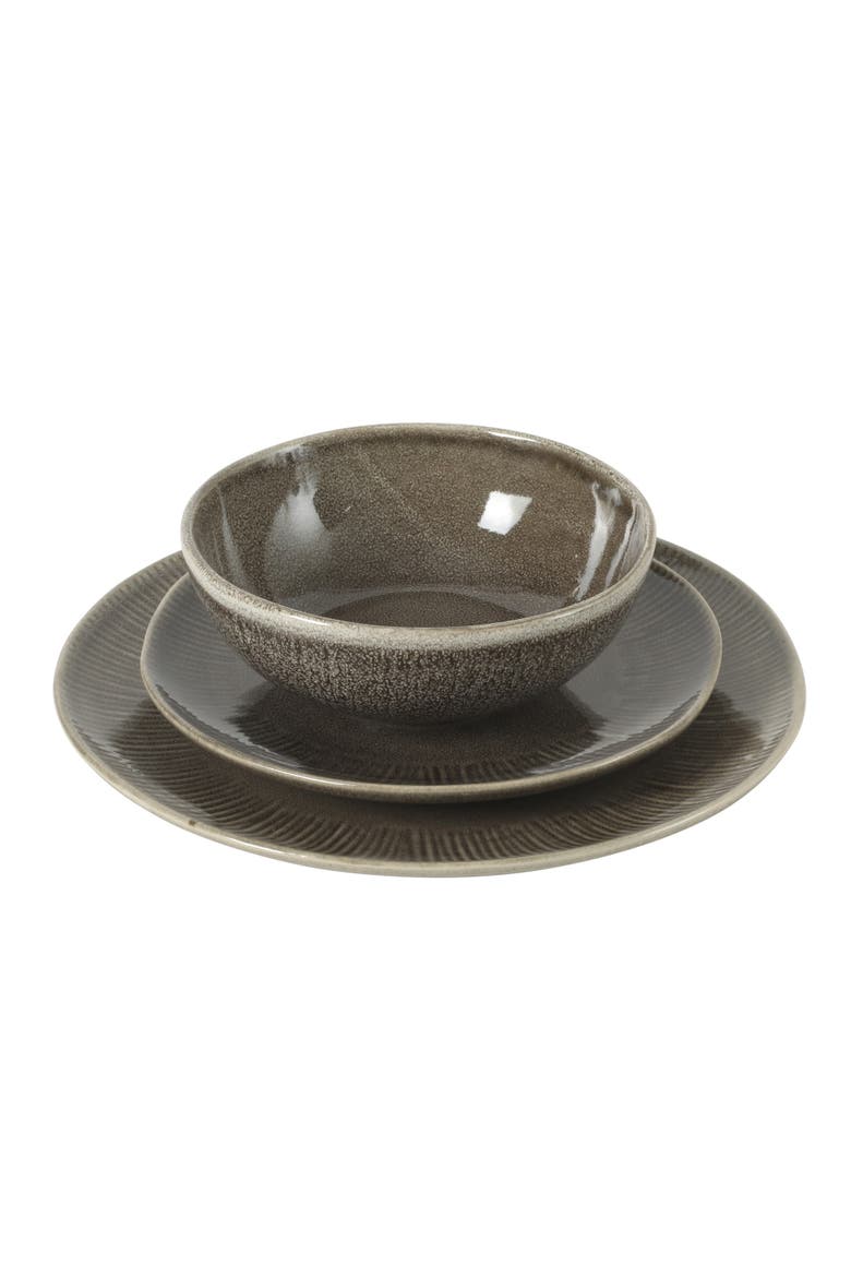 Sandy Pines Stoneware Plates and Bowls Set - Reactive Glaze Dinnerware Set, Alternate, color, Brown