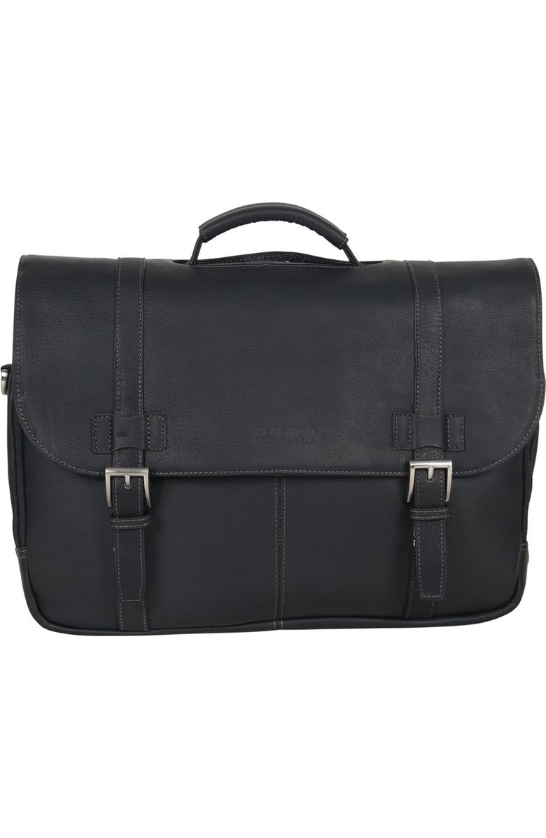 Kenneth Cole Reaction Double Gusset Flapover Colombian Leather Laptop Bag, Main, color,