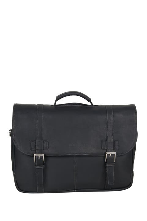 Double Gusset Flapover Colombian Leather Laptop Bag