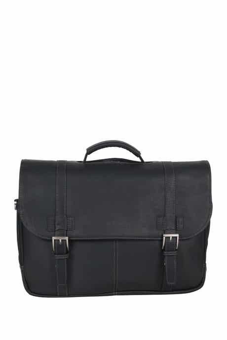 Kenneth Cole Reaction Double Gusset Flapover Colombian Leather Laptop Bag