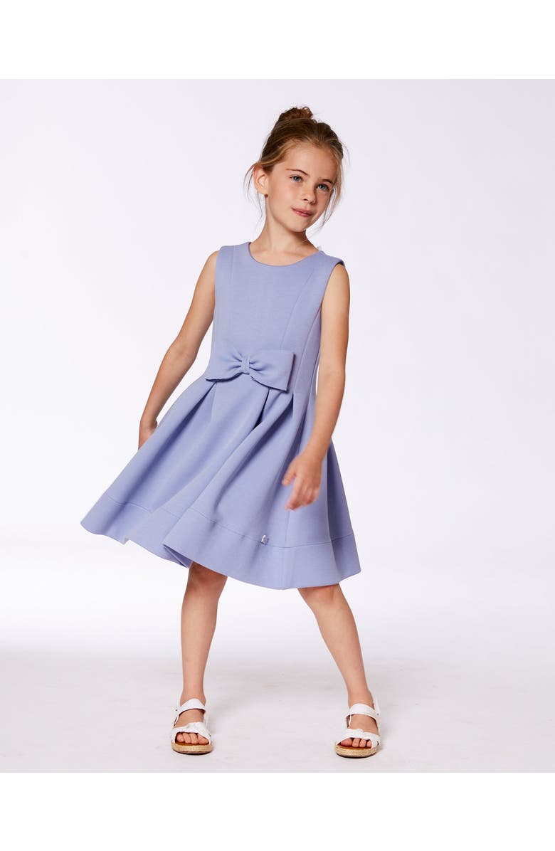 Deux par Deux Girl's Neoprene Bow Dress Old Blue, Alternate, color, 