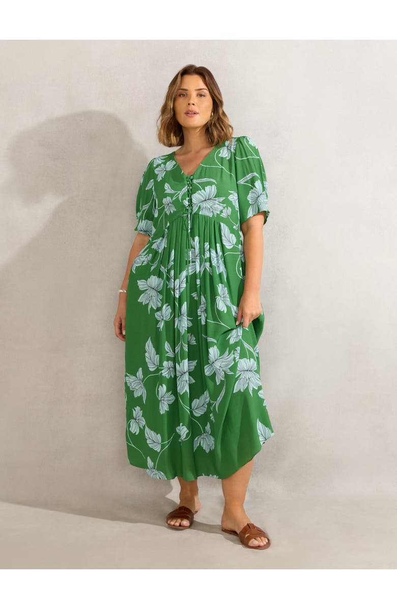Live Unlimited Floral Print Lace Up Dress, Alternate, color, Green