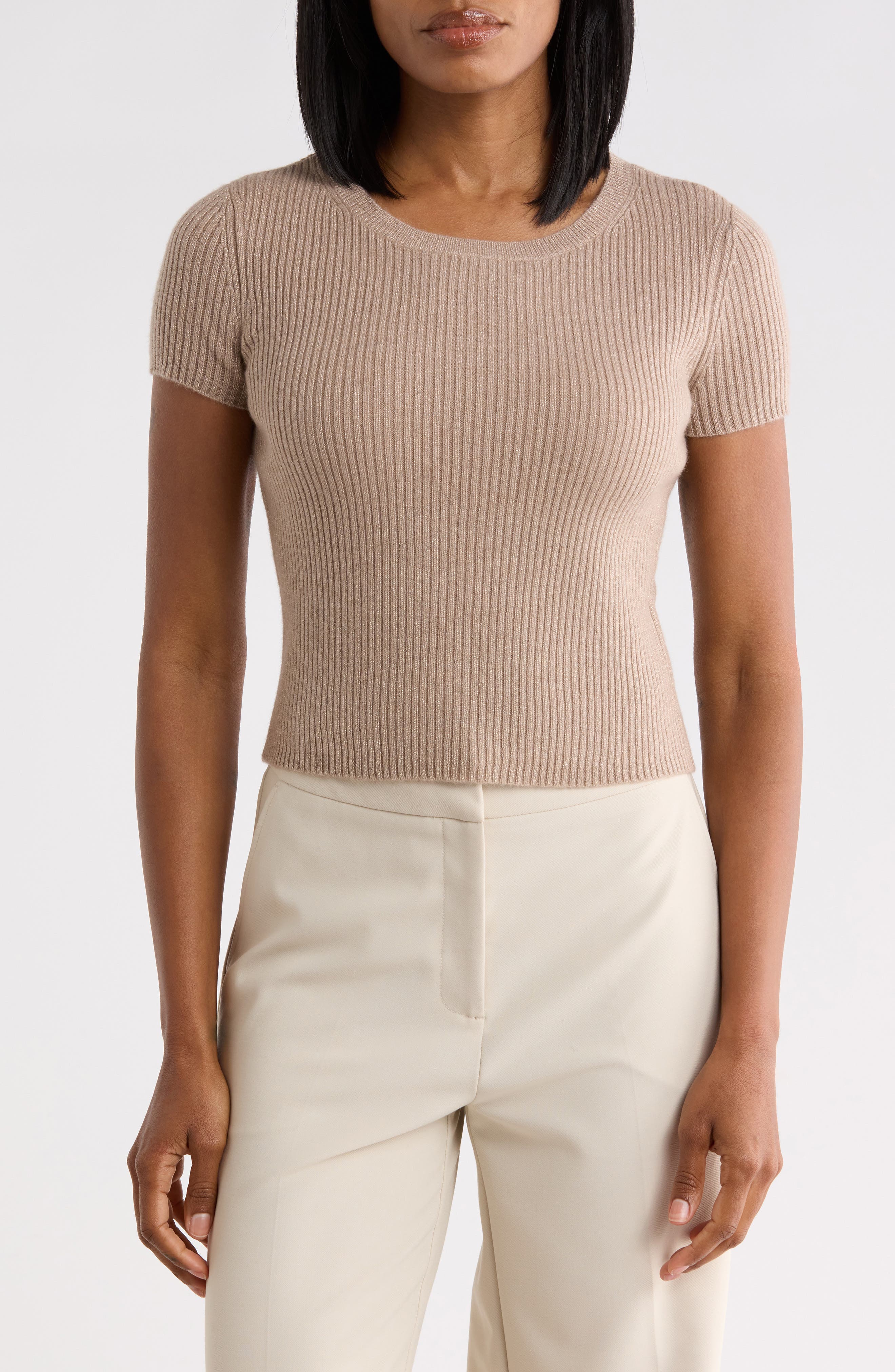 Ribbed Metallic Cashmere Baby Tee