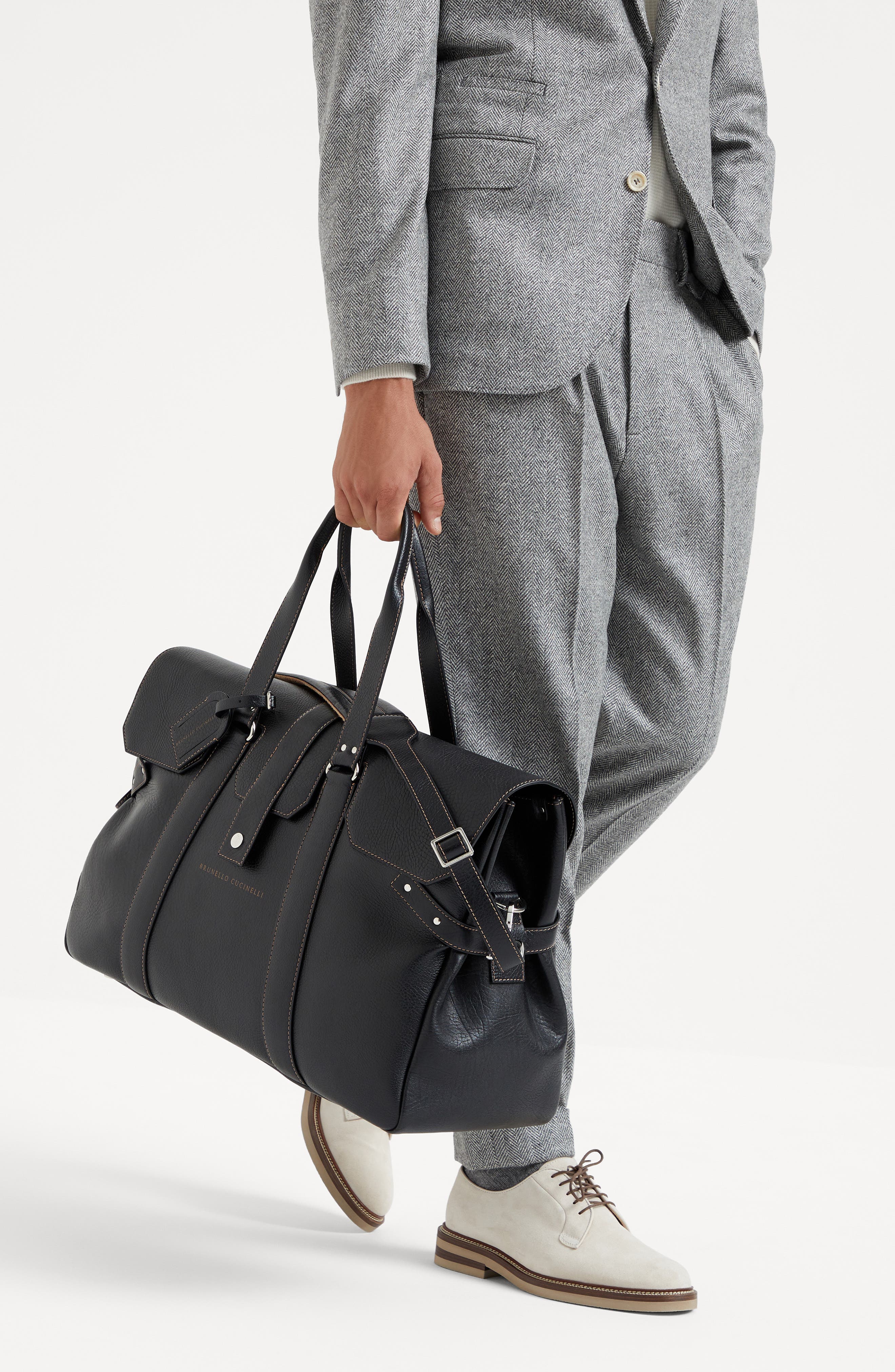 Brunello Cucinelli Grained calfskin Country Weekender bag, Alternate, color, 