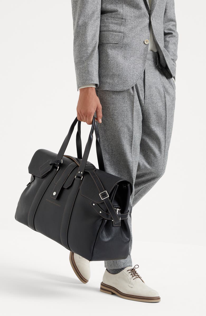 Brunello Cucinelli Grained calfskin Country Weekender bag, Alternate, color,