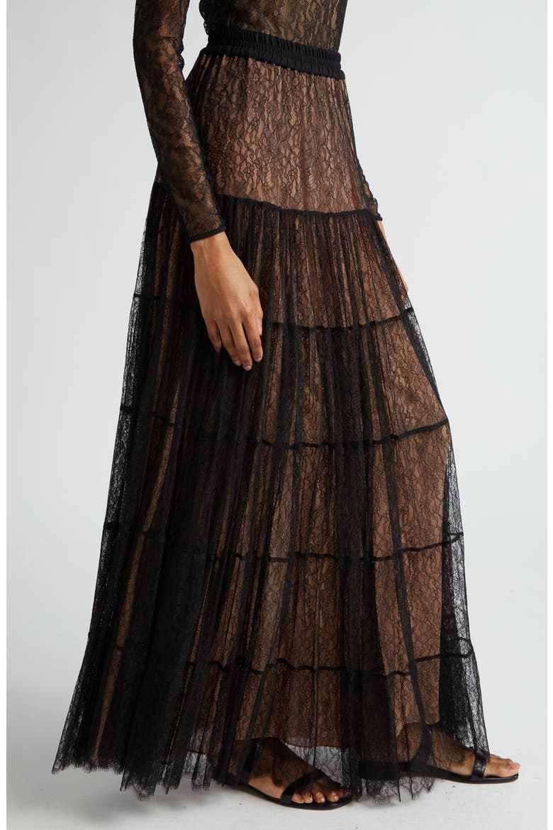 Chantilly Lace Tiered Skirt, Alternate, color, BLACK