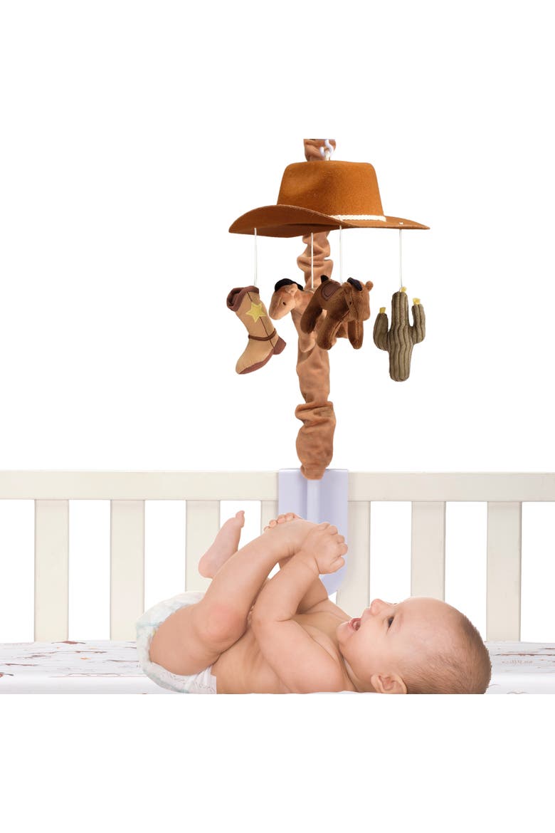 Country Western Cowboy Hat Musical Baby Crib Mobile Soother Toy, Alternate, color, Brown