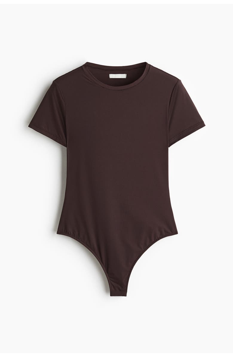 H&M Short-sleeved Microfibre Body, Main, color, Dark Brown