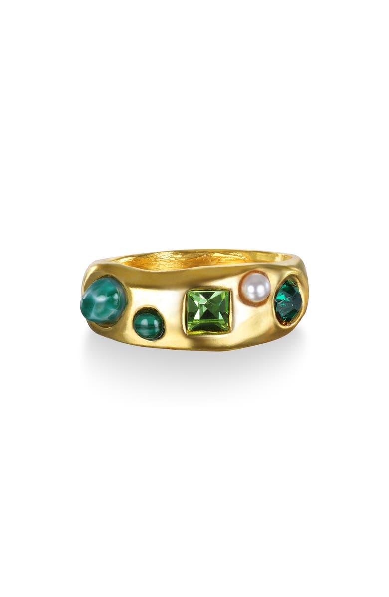 Sequin Rococo Crystal & Faux Pearl Ring, Main, color, Green