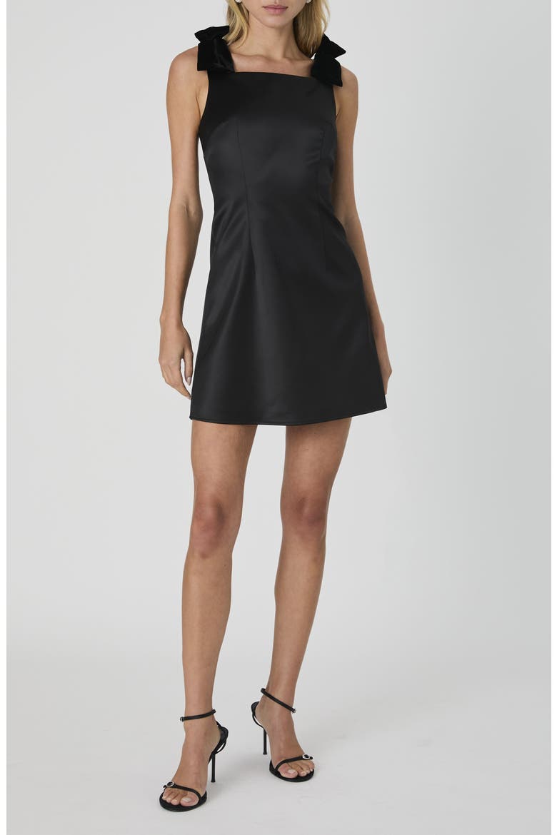 Carey Bow Shoulder Satin Minidress, Main, color, BLACKOUT