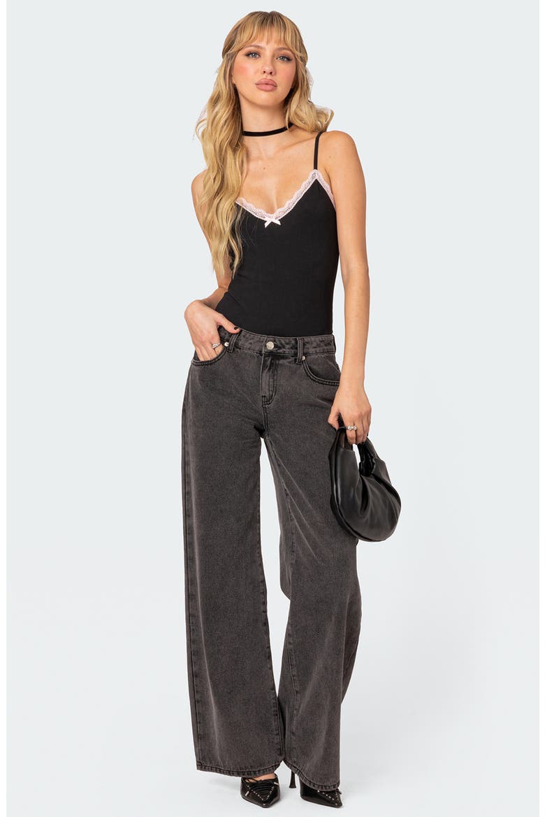 Gloria Lace Detail Rib Bodysuit, Alternate, color, BLACK