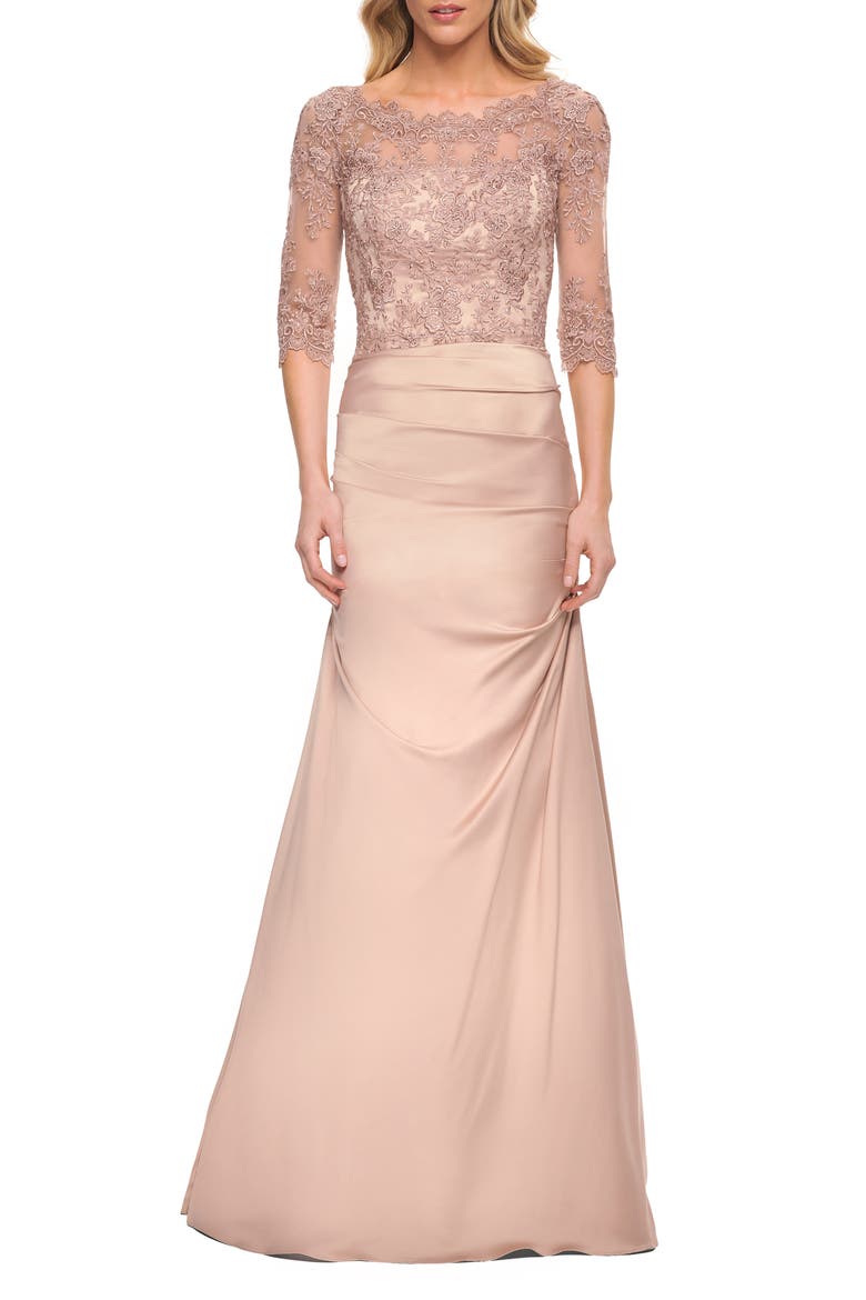 Classic Floral Lace Gown, Alternate, color, PINK CHAMPAGNE
