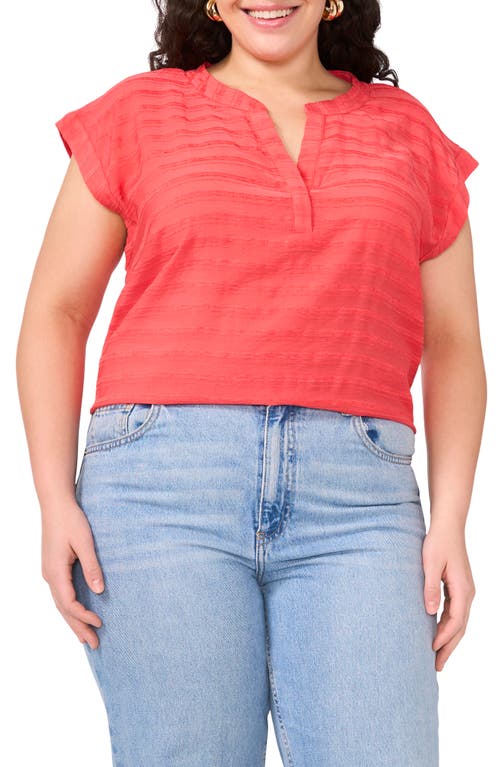 Shop Vince Camuto Textured Stripe Popover Top In Cayenne