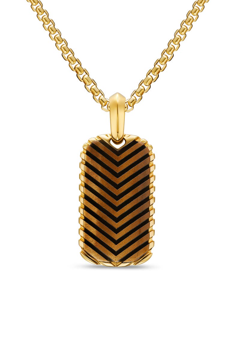 Men's Chevron Tag in 18K Yellow Gold with Tiger's Eye, 27mm, Main, color, GOLD