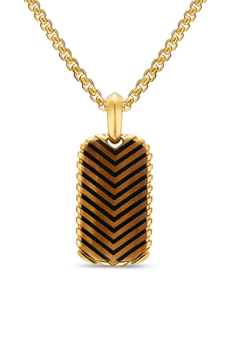 David Yurman Men's Chevron Tag in 18K Yellow Gold with Tiger's Eye, 27mm, Main, color, Gold
