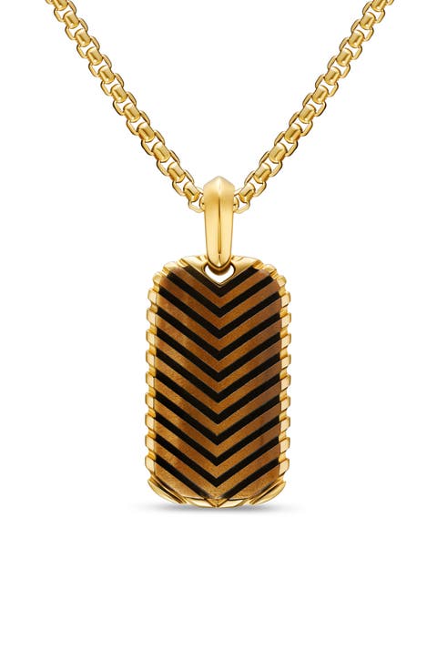 Men's Chevron Tag in 18K Yellow Gold with Tiger's Eye, 27mm