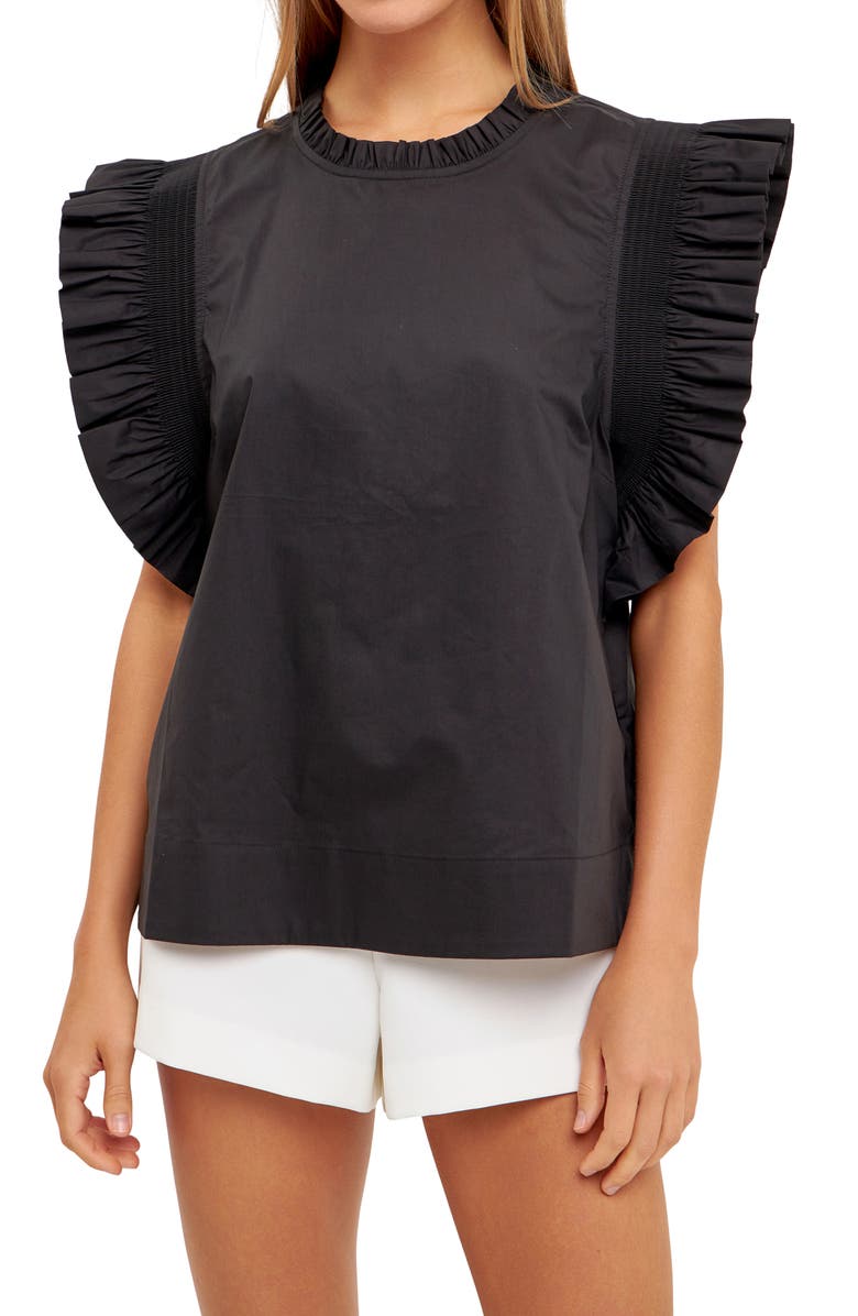 English Factory Ruffle Sleeve Top, Alternate, color,