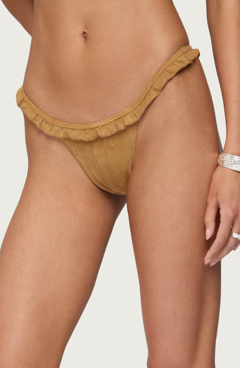 EDIKTED Gilda Faux Suede Bikini Bottoms, Alternate, color, Brown