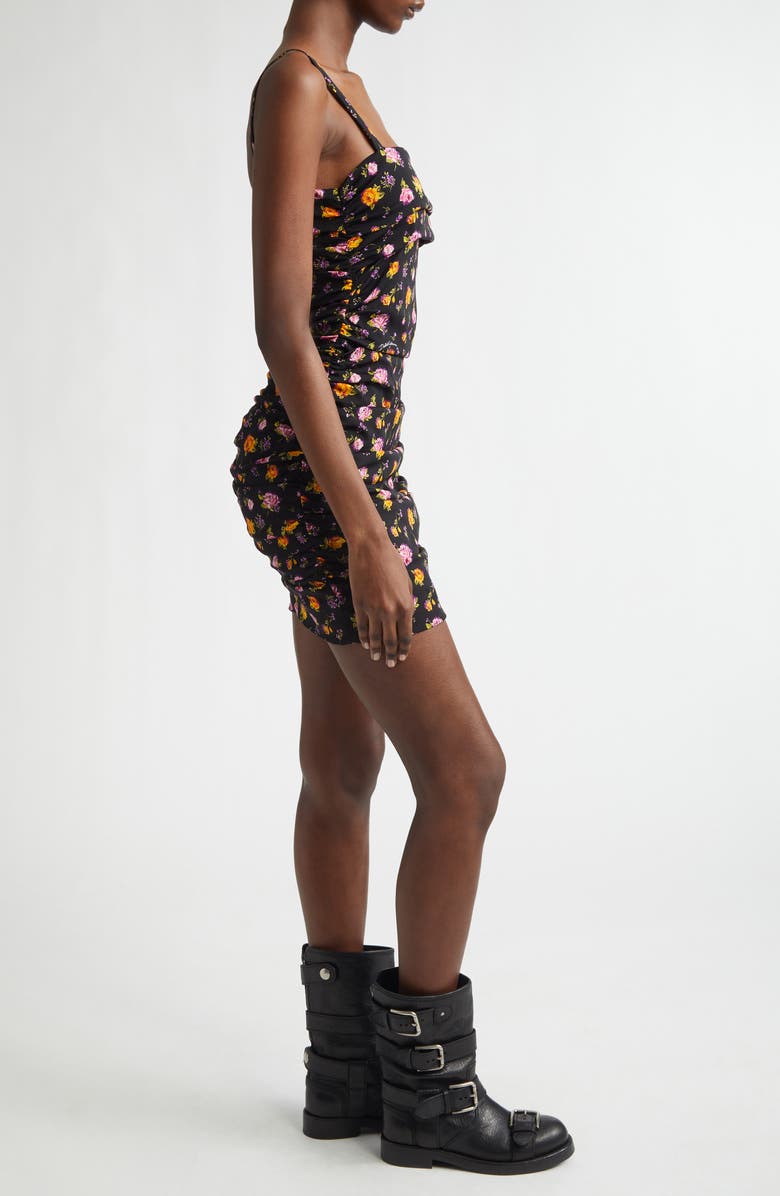 Dolce&Gabbana Rose Bouquet Ruched Stretch Silk Charmeuse Minidress, Alternate, color, Rose E Mazzolini Fdo