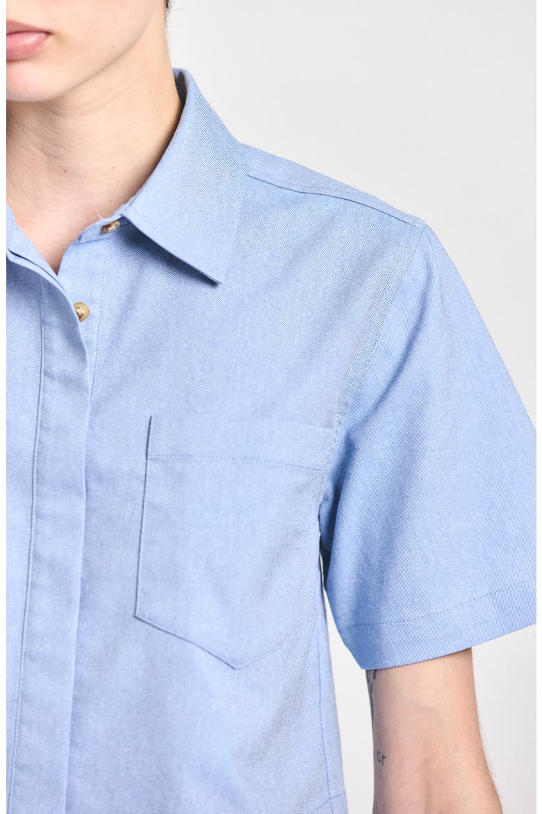 Lira Short Sleeve Crop Button-Up Shirt, Alternate, color, CLOUD BLUE