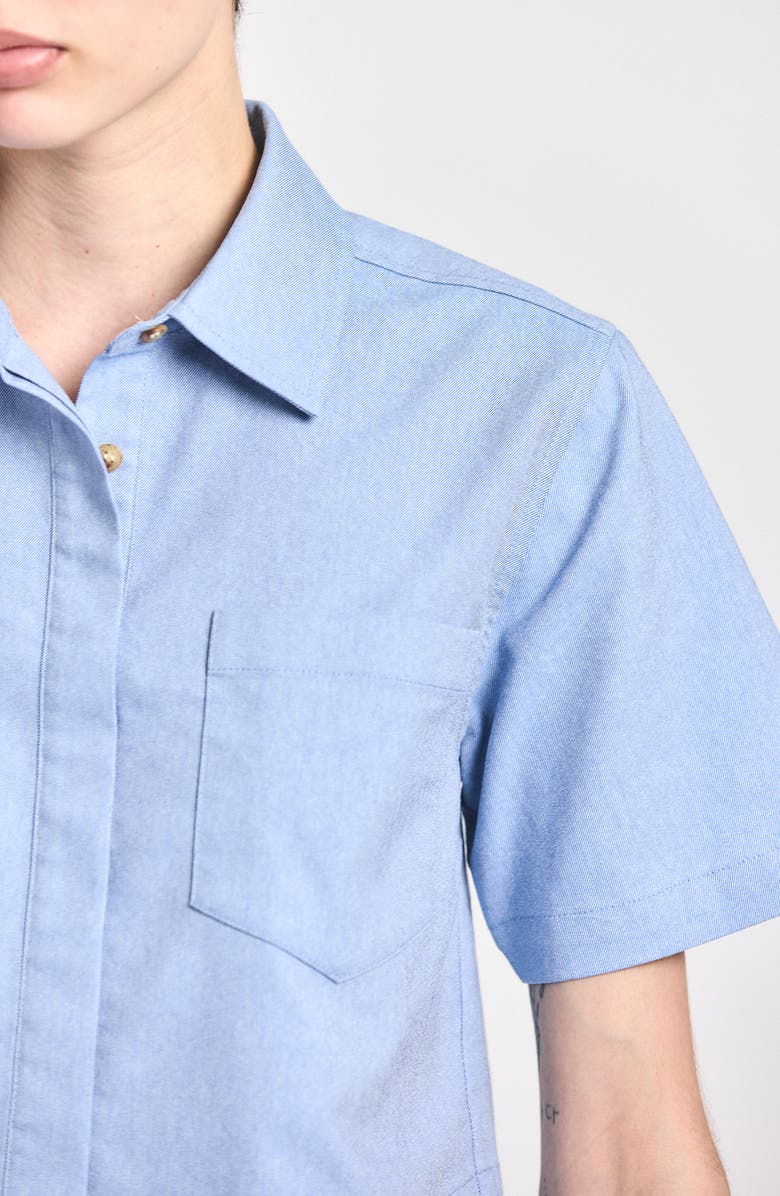 Derek Lam Lira Short Sleeve Crop Button-Up Shirt, Alternate, color, Cloud Blue