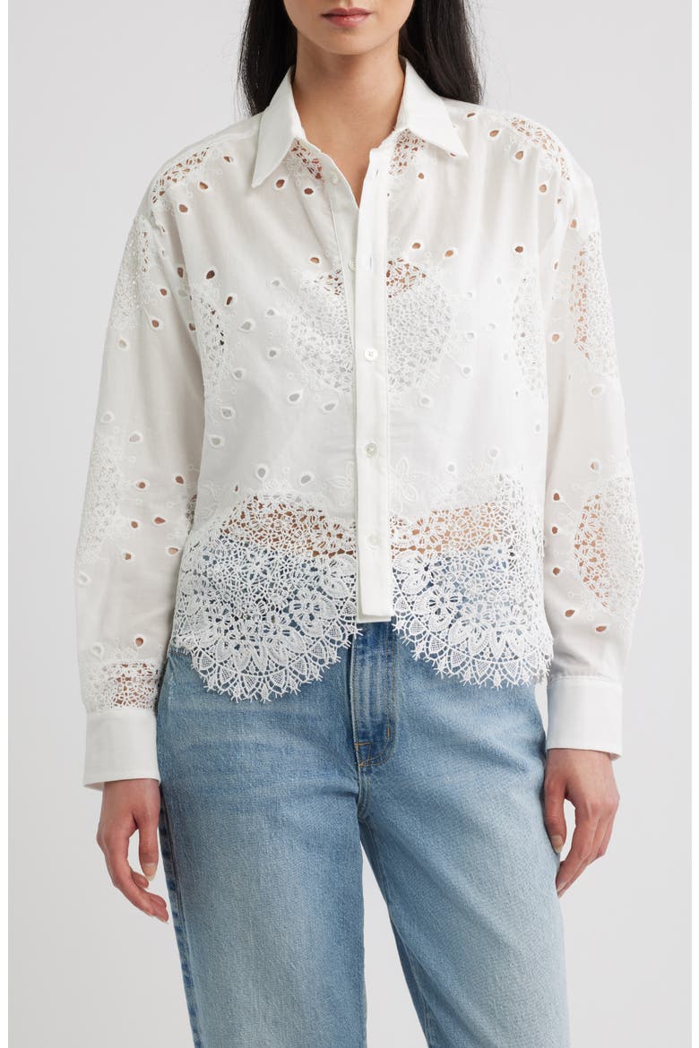 Embroidered Eyelet Lace Button Down Shirt, Main, color, RING EMBROIDERY
