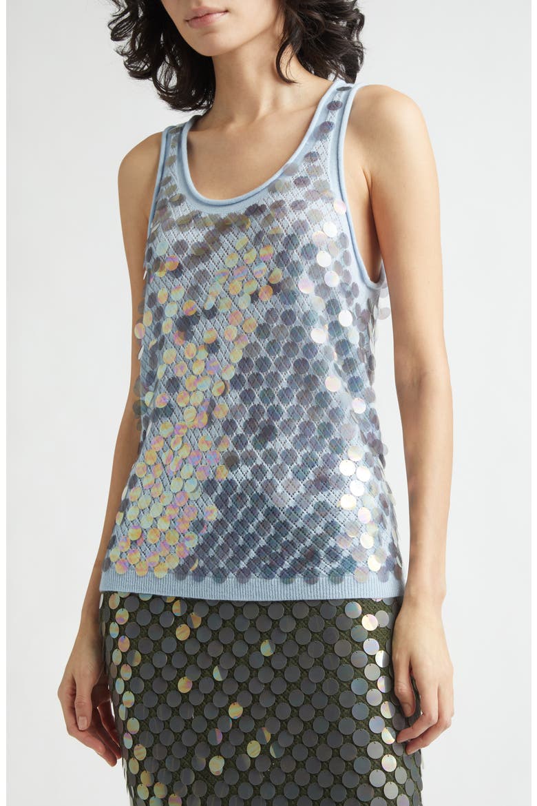 Lutecia Pointelle Knit Paillette Merino Wool & Cashmere Sweater Tank, Alternate, color, ICE