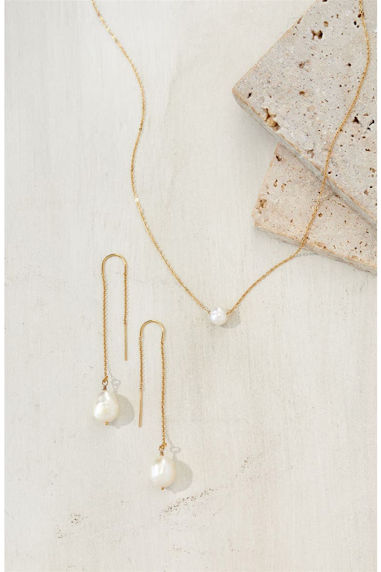Sabina Keshi Pearl Threader Earrings, Alternate, color, GOLD