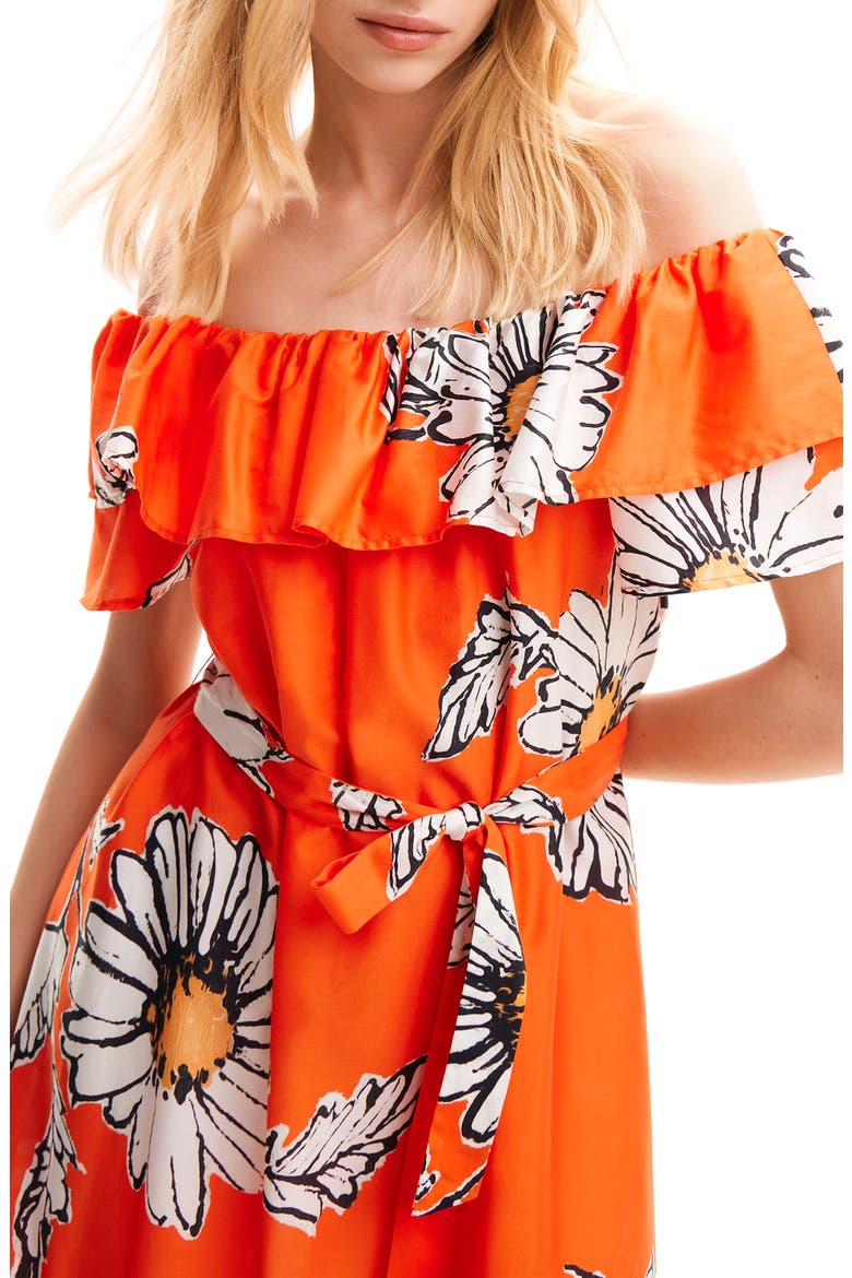 Daisy Ruffle Midi Dress, Alternate, color, ORANGE