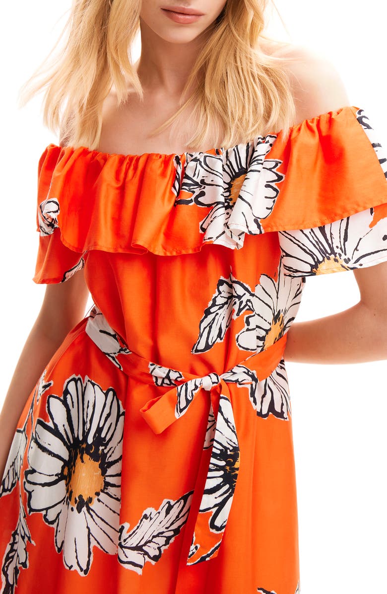 Desigual Daisy Ruffle Midi Dress, Alternate, color, 