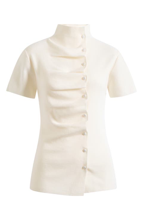 Wool Pleated Cap Sleeve Top
