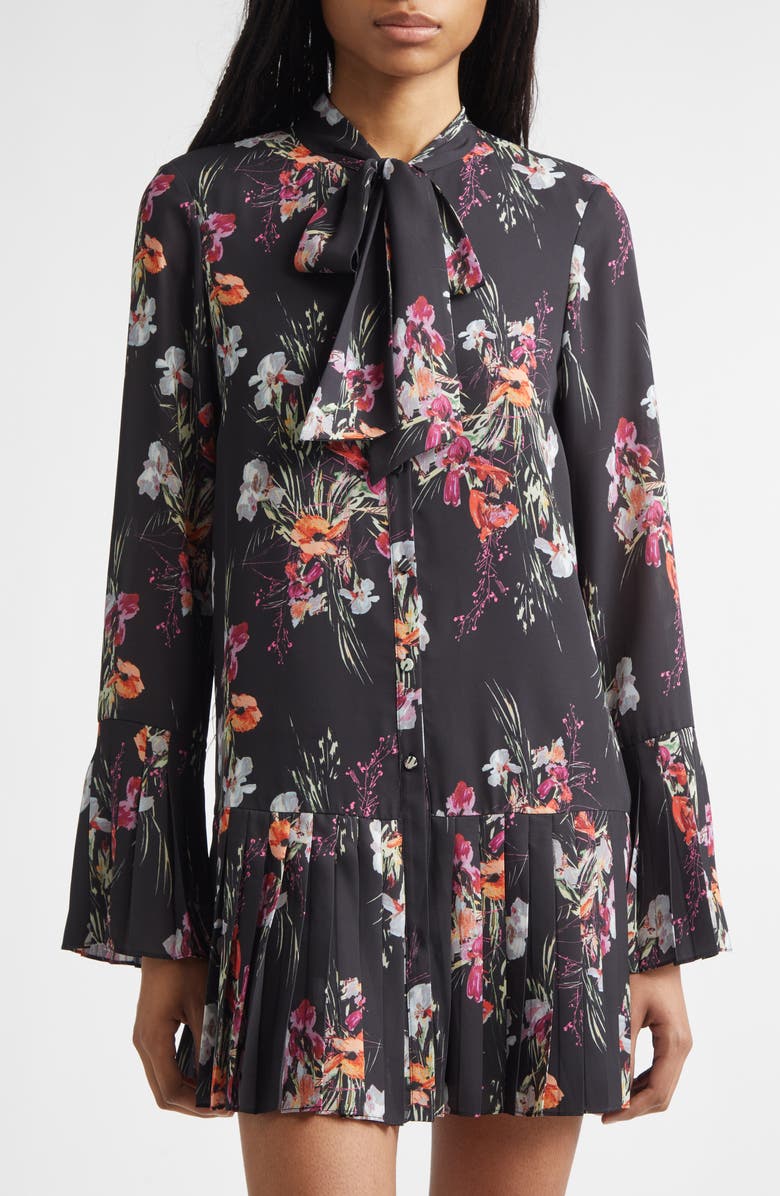 Cinq à Sept Iris Bouquet Alinda Long Sleeve Shirtdress, Alternate, color, Black Multi