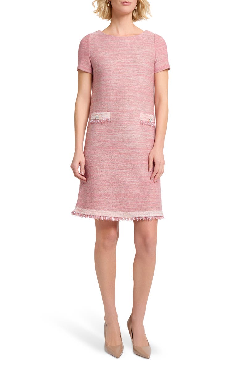 Misook Fring Melange Shift Dress, Main, color, Honey Suckle/ Charmeuse