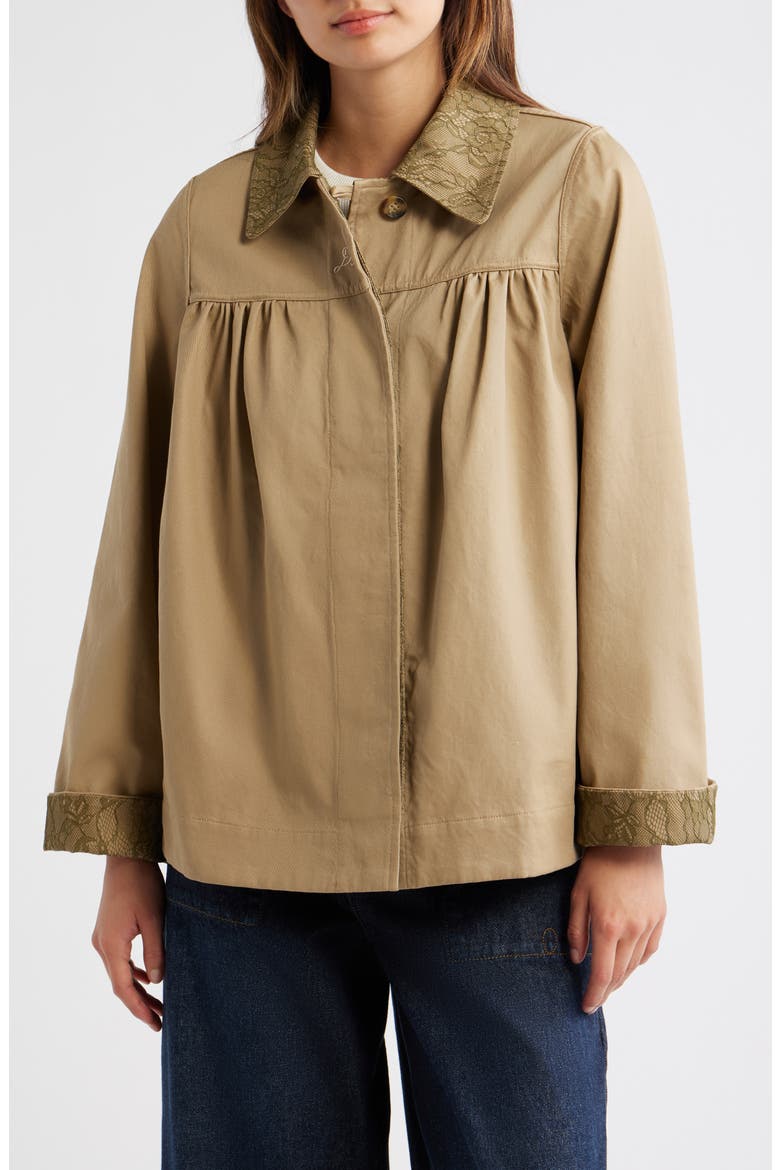 Mercedes Lace Collar Organic Cotton Mini Coat, Main, color, STONE
