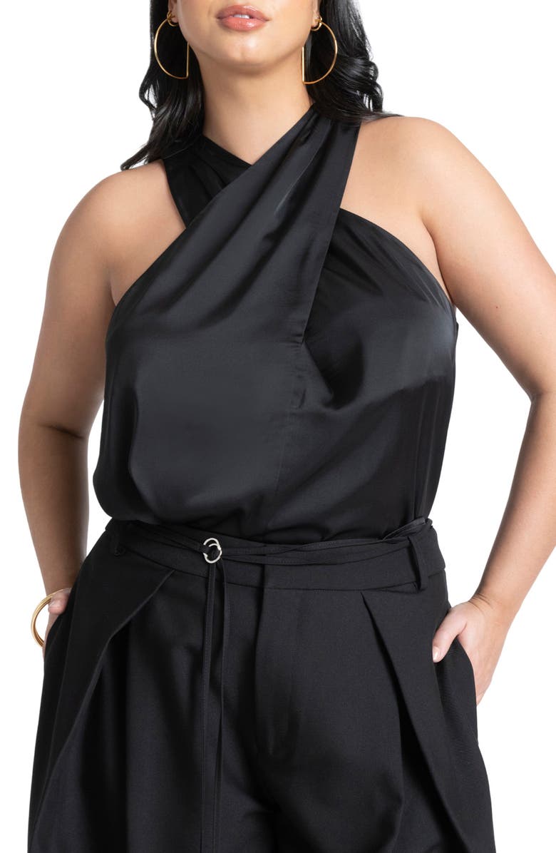 ELOQUII Twist Neck Satin Top, Main, color, 