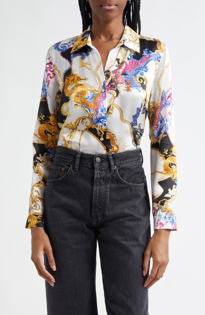 L'AGENCE Tyler Fantasy Print Silk Button-Up Shirt, Main, color,
