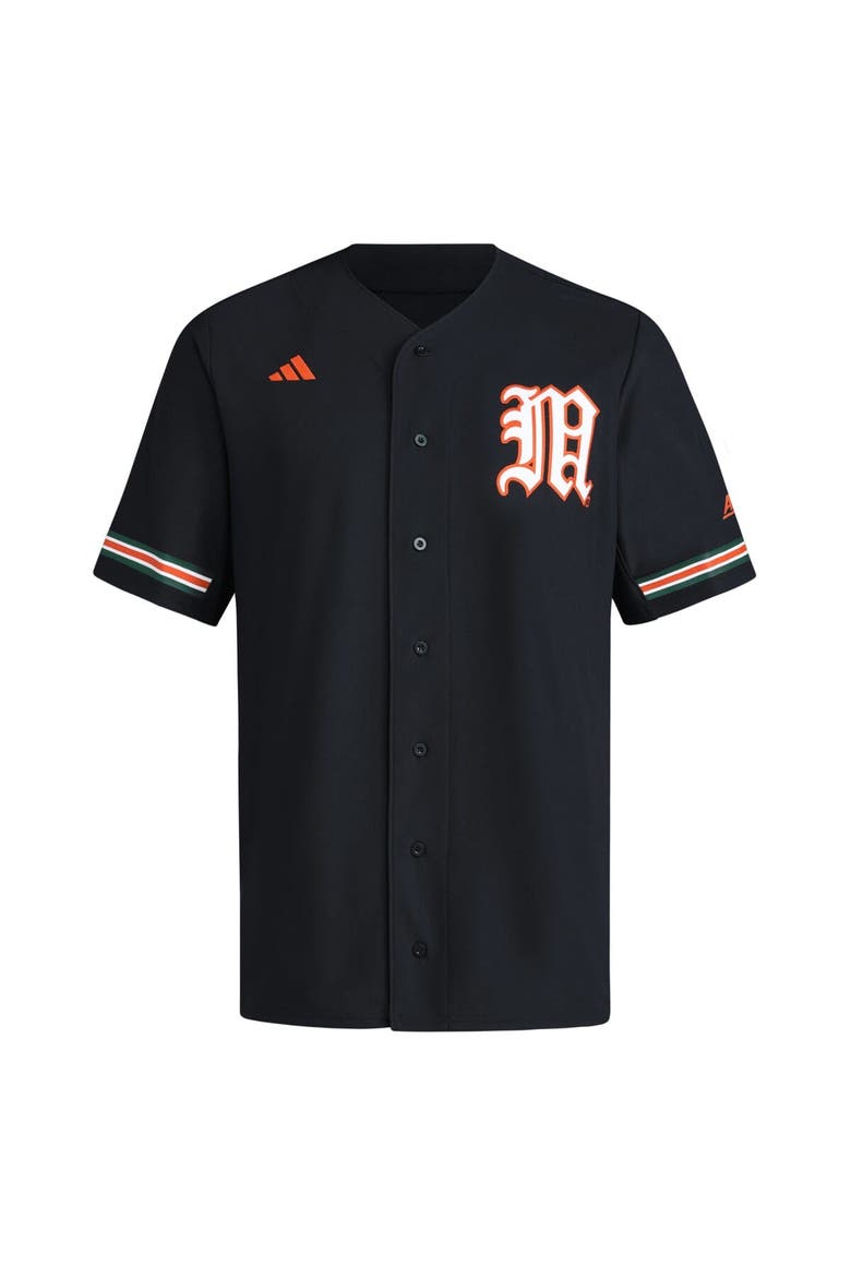 Men's adidas  Black Miami Hurricanes V-Neck Baseball Jersey, Alternate, color, Black