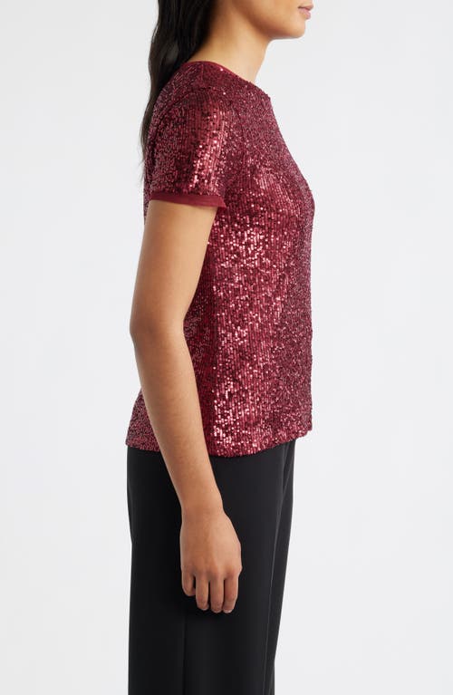 Anne Klein Short Sleeve Sequin Mesh Top In Red