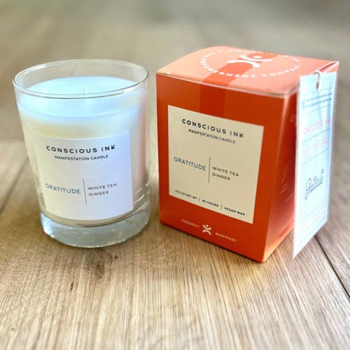 Conscious Ink Gratitude White Tea + Ginger Manifestation Candle + Ink In White